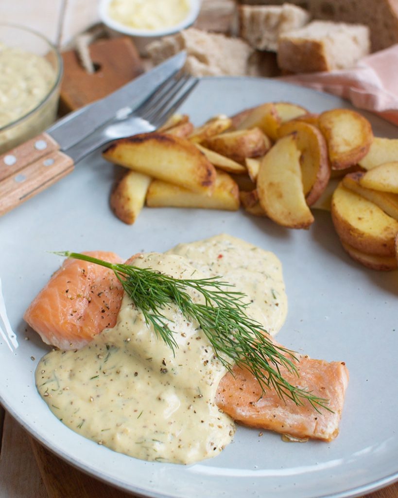 Zalm met mosterdsaus en dille