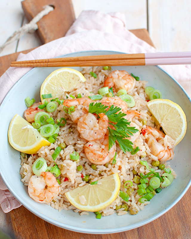 Citroenrijst met garnalen