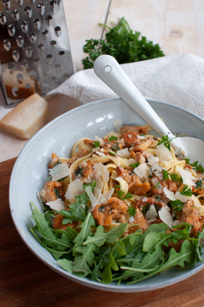 Tagliatelle met cantharellen en truffel