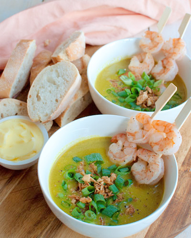 Kerriesoep met gamba's