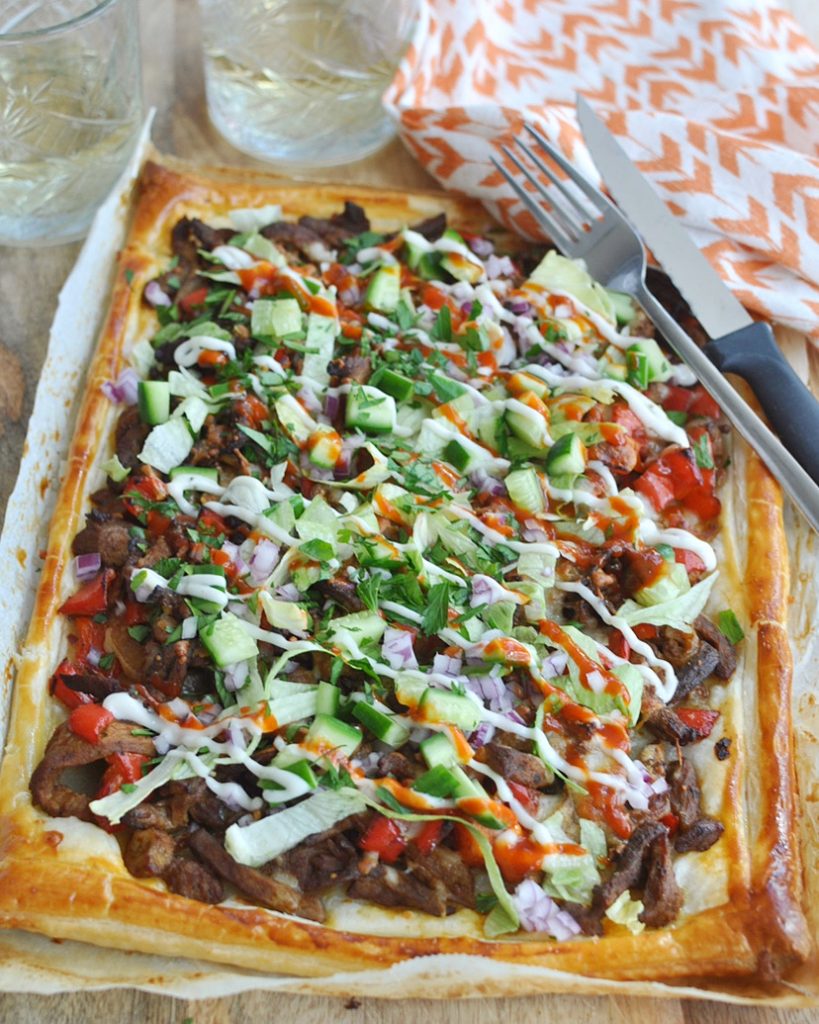 Bizar lekkere plaattaart met shoarma